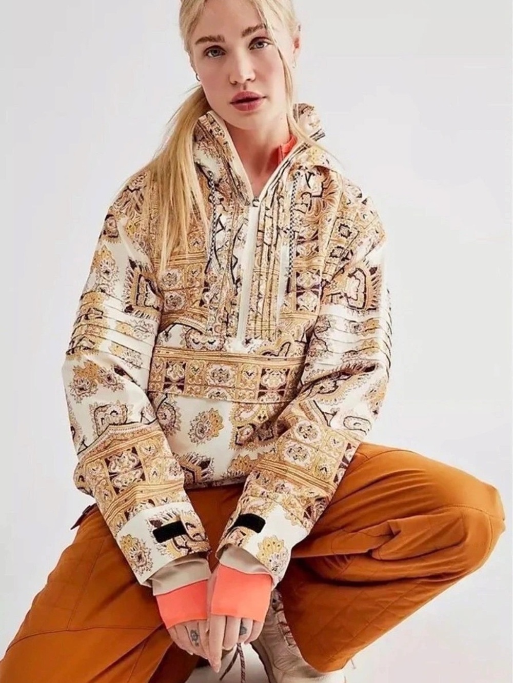 Free People Alpine Glow Ski Pullover Brown & White Small